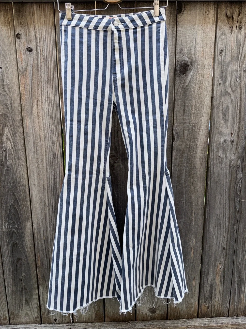 We The Free Navy and White Vertical Stripe Flare Jeans